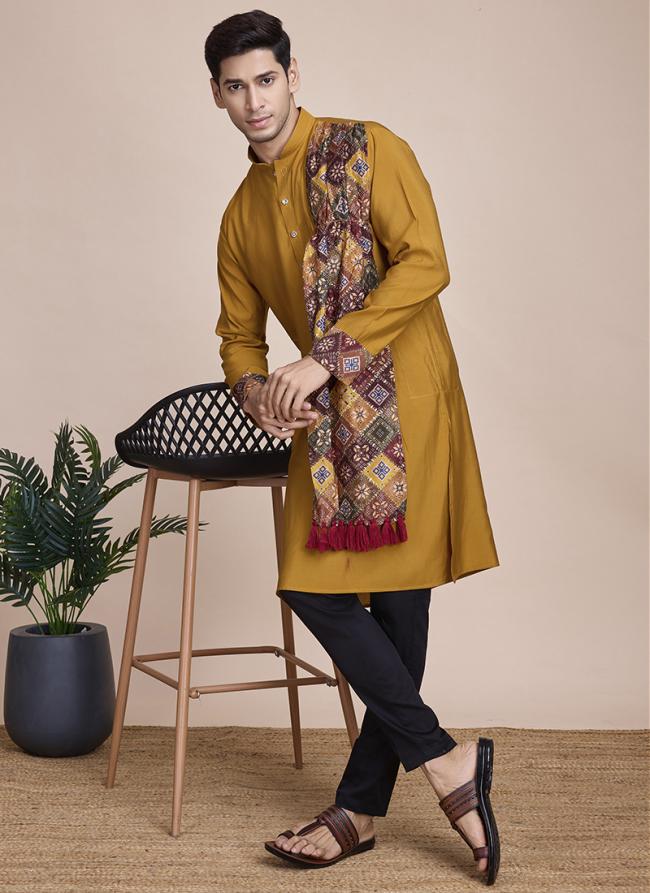 Silk Yellow Festival Wear Sequins Work Readymade Kurta With Dupatta